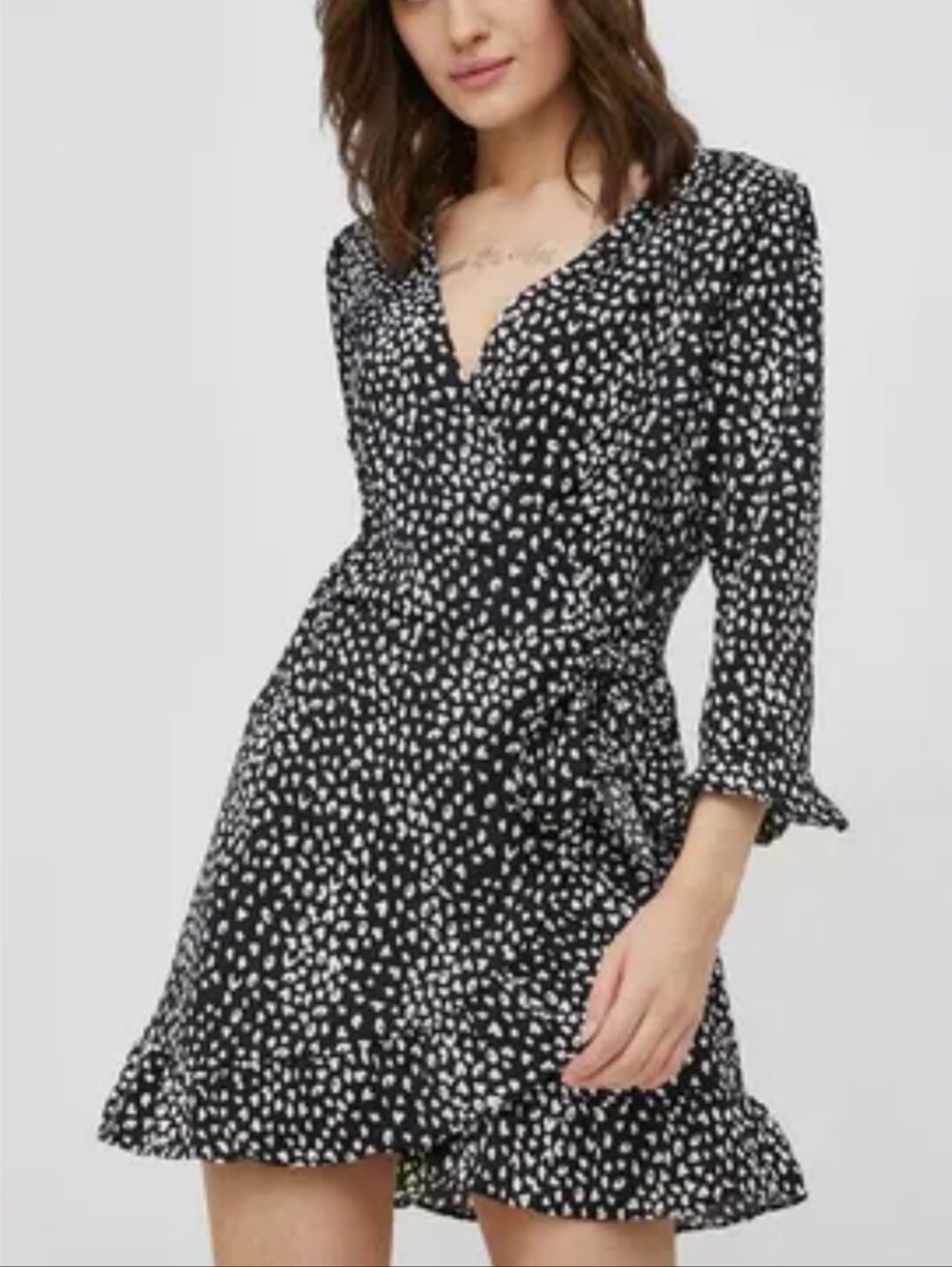 Brave Soul Black & White Polka Dot Wrap Mini Dress Size M
